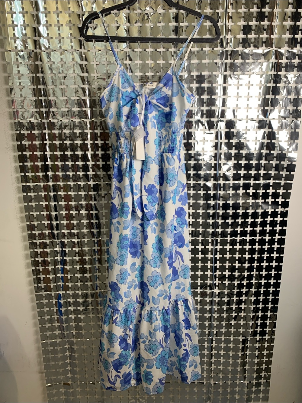 Grace Karin Blue Floral Tie-Front Maxi Dress
